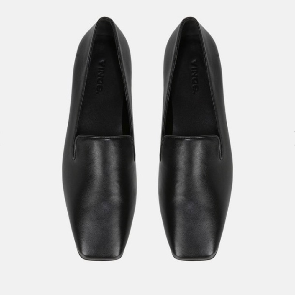 Vince black, square toe, leather Clark Loafers, size 7.5